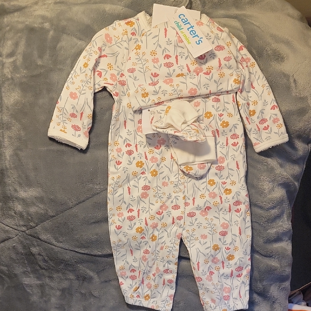 Carter's Kids One Piece with Floral Design - White, Pink, and Yellow